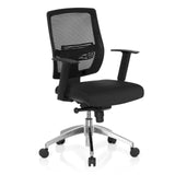 Sedia da ufficio professionale NET 90 nera con schienale in rete e base a cinque ruote di hjh OFFICE – vista a 360° (vista frontale a tre quarti 40°)