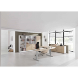 Scrivania regolabile in altezza XTRA XB 8 SS in rovere rustico con scaffale e credenza coordinati di hjh OFFICE PRO