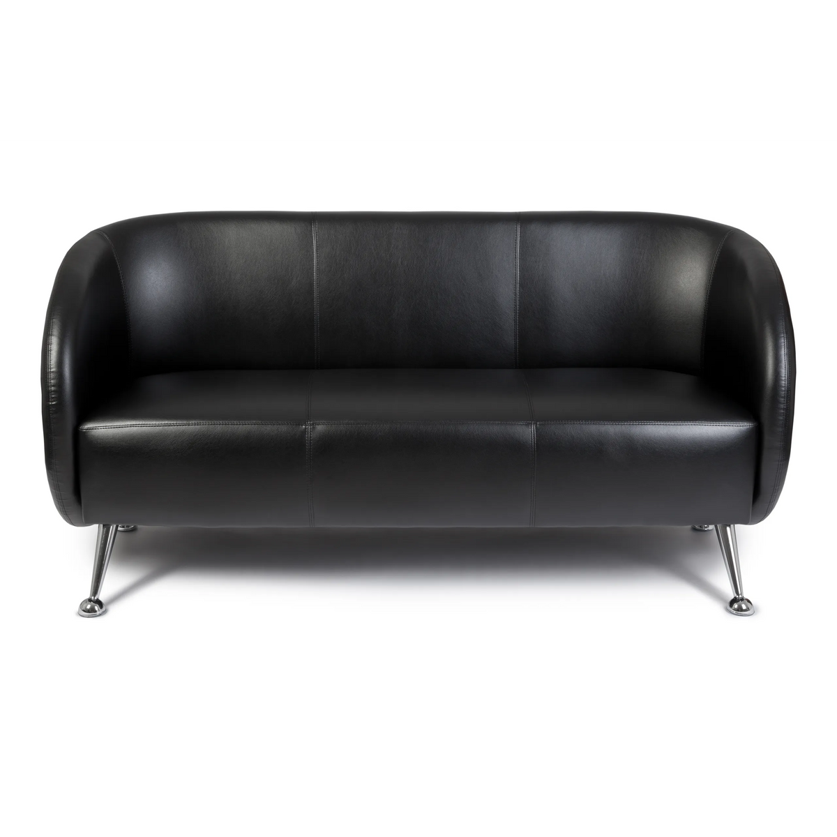 Schwarzes Loungesofa ST. LUCIA als Dreisitzer mit glänzenden Metallfüßen von hjh OFFICE – 360-Grad-Ansicht (Frontansicht 0°)
