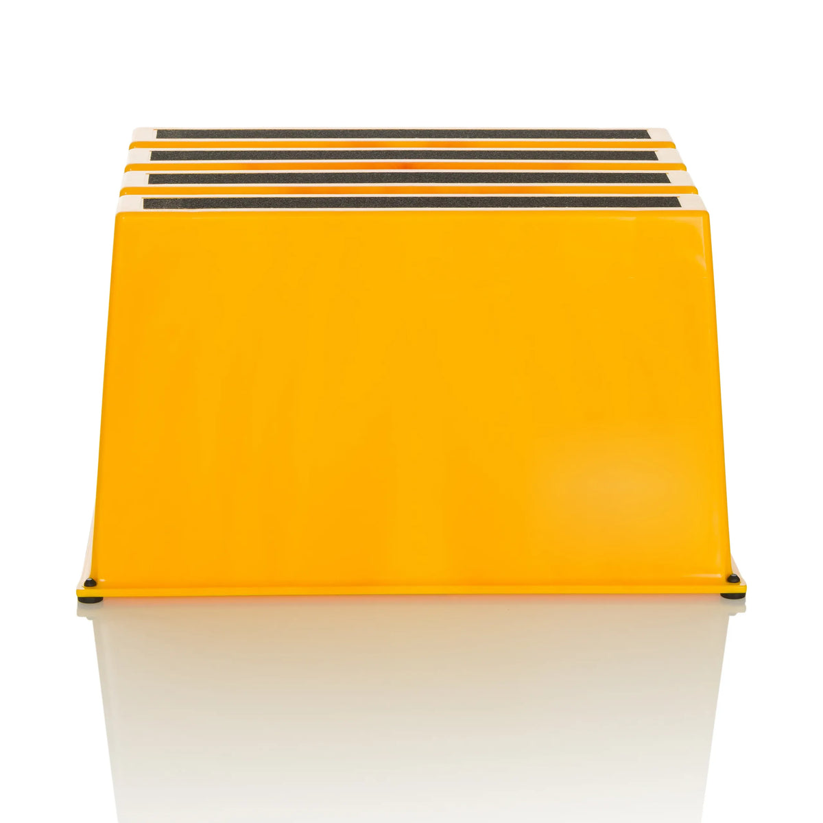 Sgabello giallo TIO-E1 con tre gradini antiscivolo di hjh OFFICE – vista a 360° (vista frontale 0°)