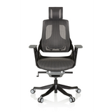 Sedia da ufficio professionale SPEKTRE BLACK grigio-nera con schienale in rete e base a cinque ruote di hjh OFFICE – vista a 360° (vista frontale 0°)