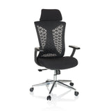 Sedia da ufficio professionale FALEO B nera con schienale in rete e base a cinque ruote di hjh OFFICE – vista a 360° (vista frontale 15°)