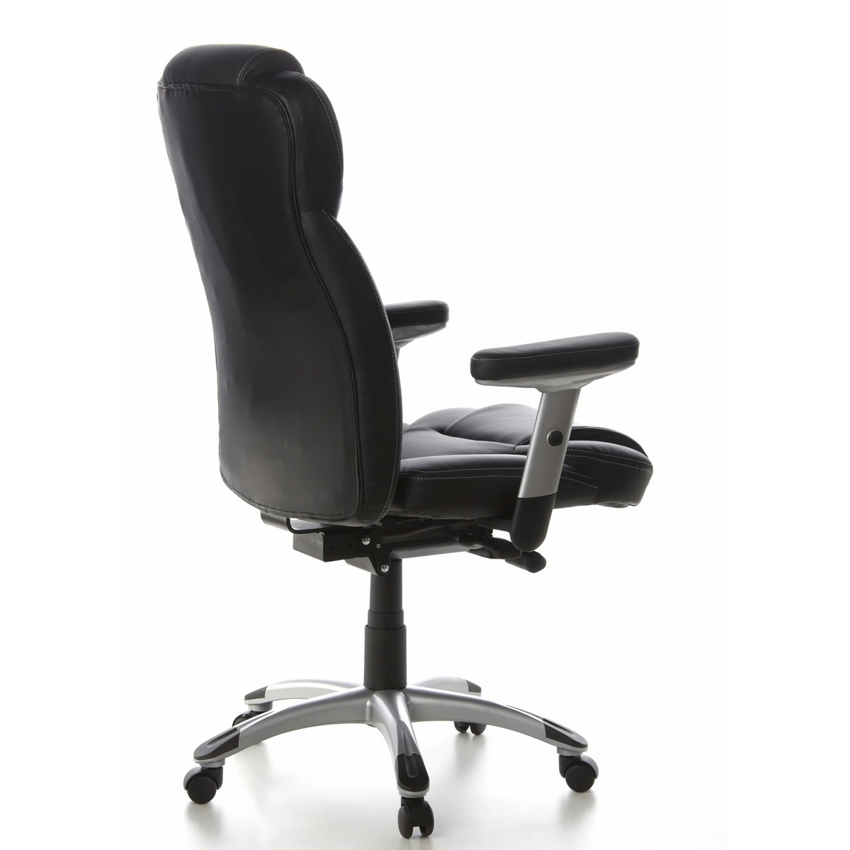 Poltrona professionale EMBASSY 200 nera con braccioli e base a cinque ruote di hjh OFFICE – vista a 360° (vista posteriore a tre quarti 120°)