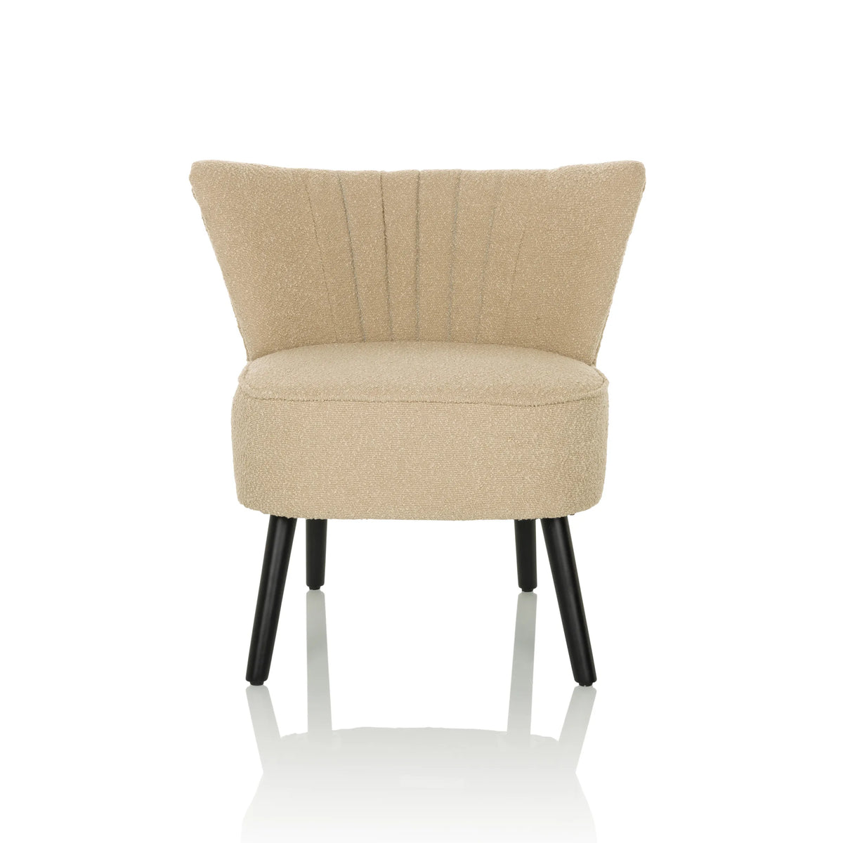 Poltrona Lounge MANISO beige con rivestimento in tessuto strutturato e quattro gambe nere di hjh LIVING – vista a 360° (vista frontale 0°)