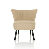 Poltrona Lounge MANISO beige con rivestimento in tessuto strutturato e quattro gambe nere di hjh LIVING – vista a 360° (vista frontale 0°)