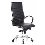 Poltrona professionale PARMA 20 nera con rivestimento in pelle trapuntata e base a cinque ruote di hjh OFFICE – vista a 360° (vista frontale a tre quarti 40°)
