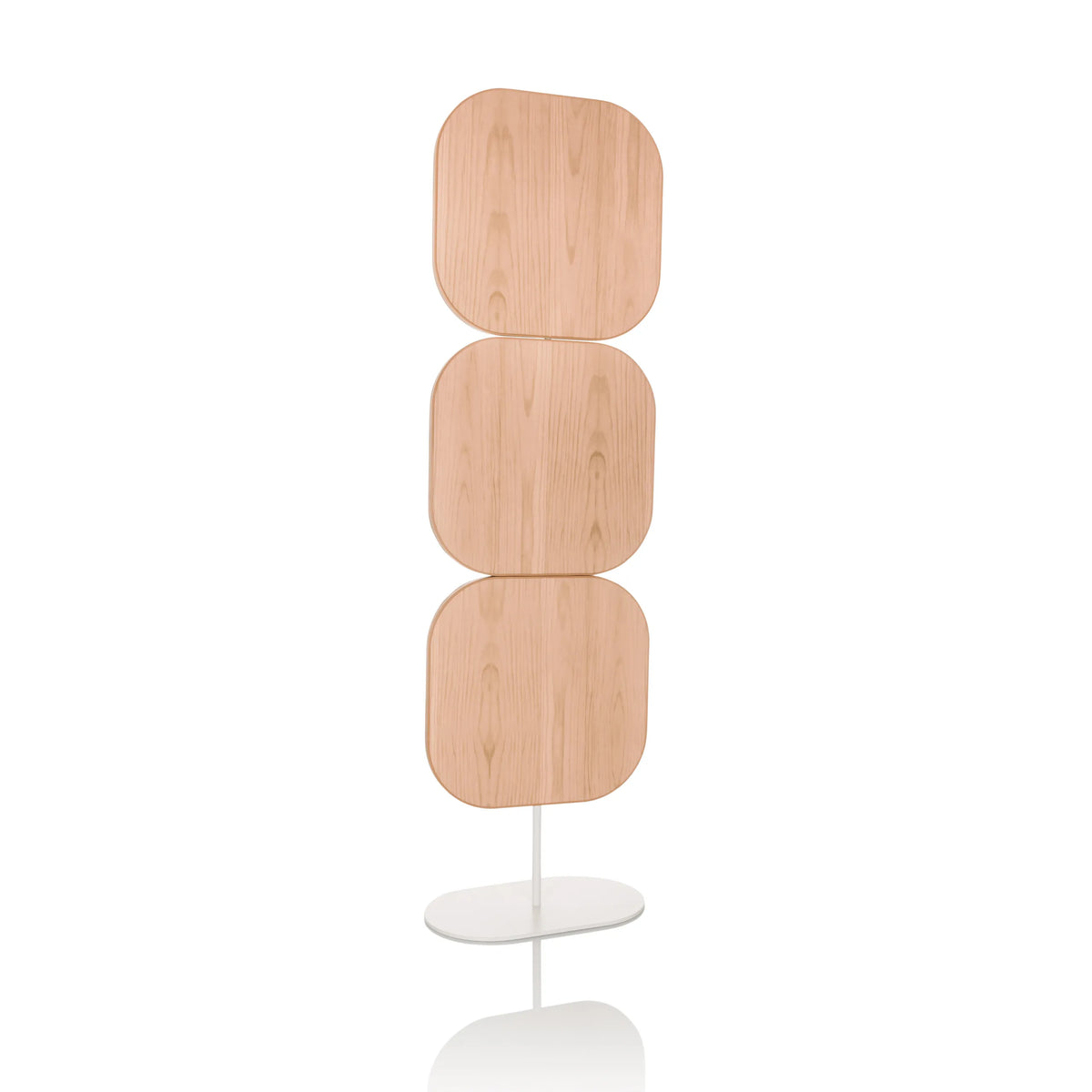 Parete divisoria beige FLEXMIUT W con tre elementi quadrati e base bianca di hjh OFFICE – vista a 360° (vista frontale 13°)
