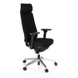 Sedia da ufficio professionale MOVE-TEC PRO 3D nera con poggiatesta e base a cinque ruote di hjh OFFICE – vista a 360° (vista frontale a tre quarti 60°)