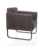 Poltrona Lounge Aruba Retro grigia con braccioli e struttura nera di hjh OFFICE – vista a 360° (vista frontale a tre quarti 60°)