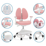 Sedia per bambini rosa KID WING con diverse possibilità di regolazione per schienale, braccioli e altezza del sedile di hjh OFFICE
