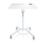 Scrivania in piedi bianca STAND VM-SU I con gamba regolabile in altezza e base a cinque ruote di hjh OFFICE – vista a 360° (vista frontale 0°)