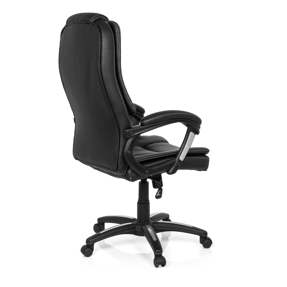 Sedia Home Office RELAX CL120 nera con imbottitura e base a cinque ruote di MyBuero – vista a 360° (vista posteriore a tre quarti 120°)
