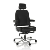 Sedia girevole XXL 24 HOURS F nera in pelle con poggiatesta e base a cinque ruote di hjh OFFICE – vista a 360° (vista frontale 15°)