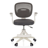 Sedia girevole per bambini KIDDY SMART grigia con schienale in rete e base bianca a cinque ruote di hjh OFFICE – vista a 360° (vista frontale 0°)