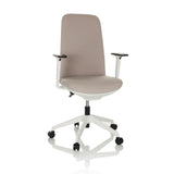 Sedia da ufficio professionale NESTORA beige con braccioli e base bianca a cinque ruote di hjh OFFICE – vista a 360° (vista frontale 15°)