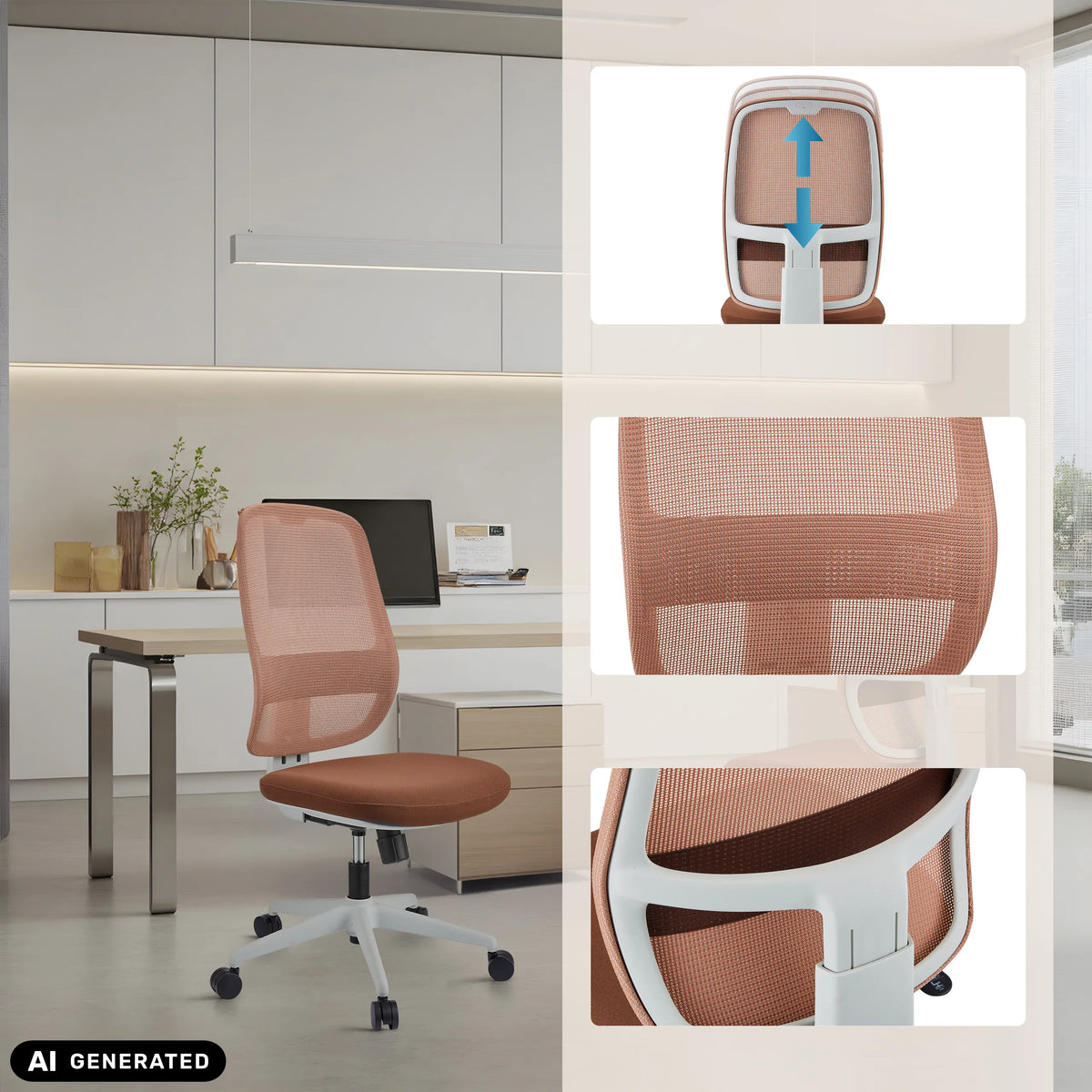 Sedia da ufficio professionale Minoro W in bianco e marrone con schienale regolabile in altezza di hjh OFFICE (immagine generata dall’IA)