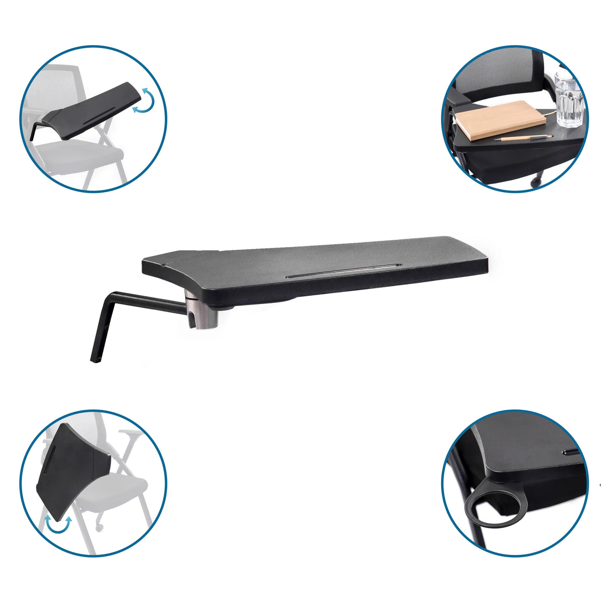 Vassoio da scrittura nero come TABLET PRIORITY II Accessori con diverse viste del montaggio e dell'utilizzo di hjh OFFICE
