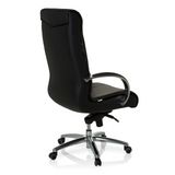 Sedia girevole XXL F 400 nera in pelle con base a stella e cinque ruote di hjh OFFICE – vista a 360° (vista posteriore a tre quarti 120°)