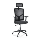 Sedia Home Office BRETON B nera con schienale in rete, poggiatesta e base a cinque ruote di hjh OFFICE – vista a 360° (vista frontale 20°)