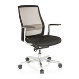 High-end Sedia da ufficio FOUNTAINE PRO nera con schienale in rete e base a cinque ruote di hjh OFFICE – vista a 360° (vista frontale a tre quarti 40°)