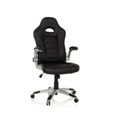 Sedia da gaming nera GAME SPORT con poggiatesta, braccioli e base argentata a cinque ruote di hjh OFFICE – vista a 360° (vista frontale 10°)