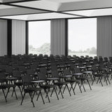 Cartellette con clip MEET WA in nero su una fila di sedie da conferenza di hjh OFFICE