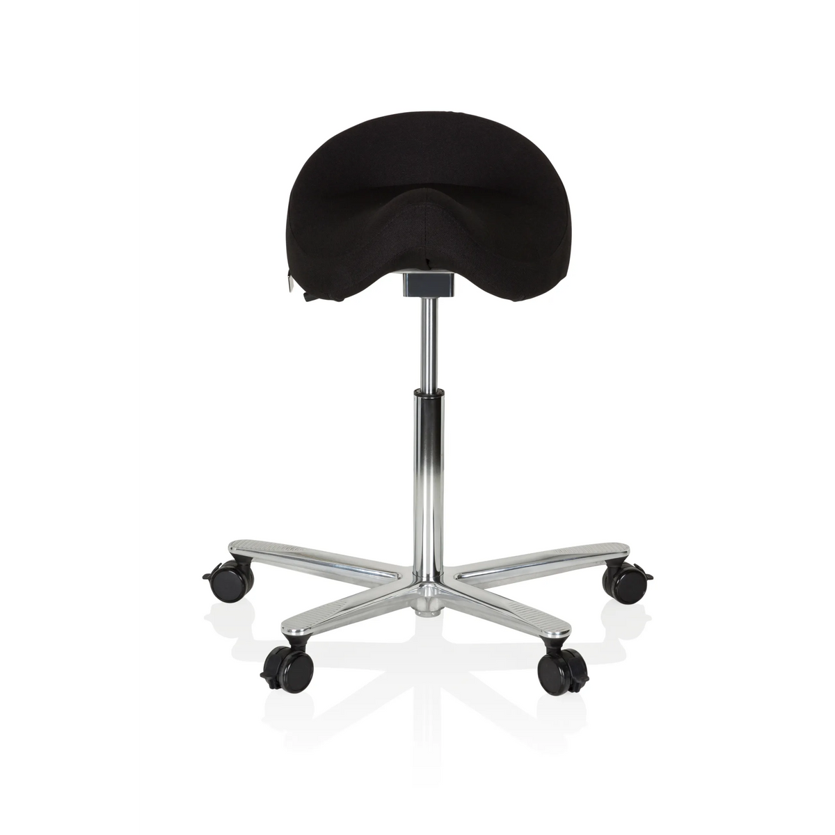 Sgabello a sella MOVE-TEC 3D PRO I nero con base a cinque ruote di hjh OFFICE – vista a 360° (vista frontale 0°)