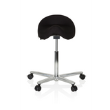 Sgabello a sella MOVE-TEC 3D PRO I nero con base a cinque ruote di hjh OFFICE – vista a 360° (vista frontale 0°)