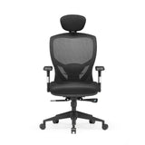 High-end Sedia da ufficio VENUS BASE nera con schienale in rete, poggiatesta e base a cinque ruote di hjh OFFICE – vista a 360° (vista frontale 0°)