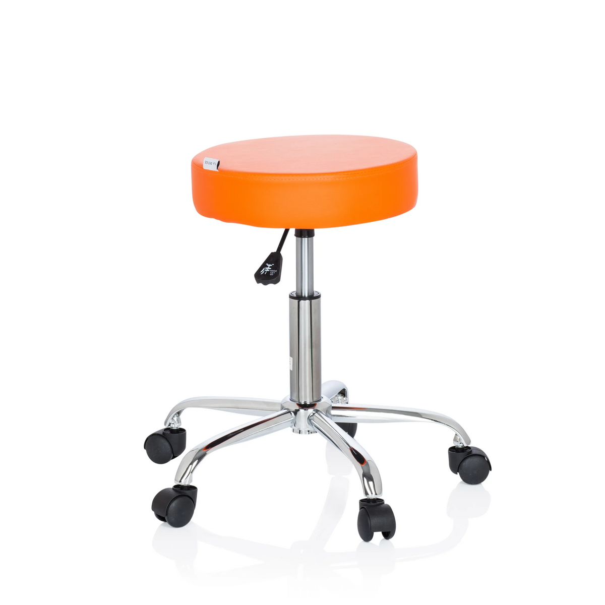 Sgabello girevole arancione OPERATOR II con pistone a gas e base a cinque ruote di hjh OFFICE – vista a 360° (vista frontale a tre quarti 60°)