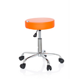 Sgabello girevole arancione OPERATOR II con pistone a gas e base a cinque ruote di hjh OFFICE – vista a 360° (vista frontale a tre quarti 60°)