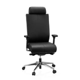 Sedia da ufficio professionale PRO-TEC XXL nera in pelle con poggiatesta e base a cinque ruote di hjh OFFICE – vista a 360° (vista frontale 15°)
