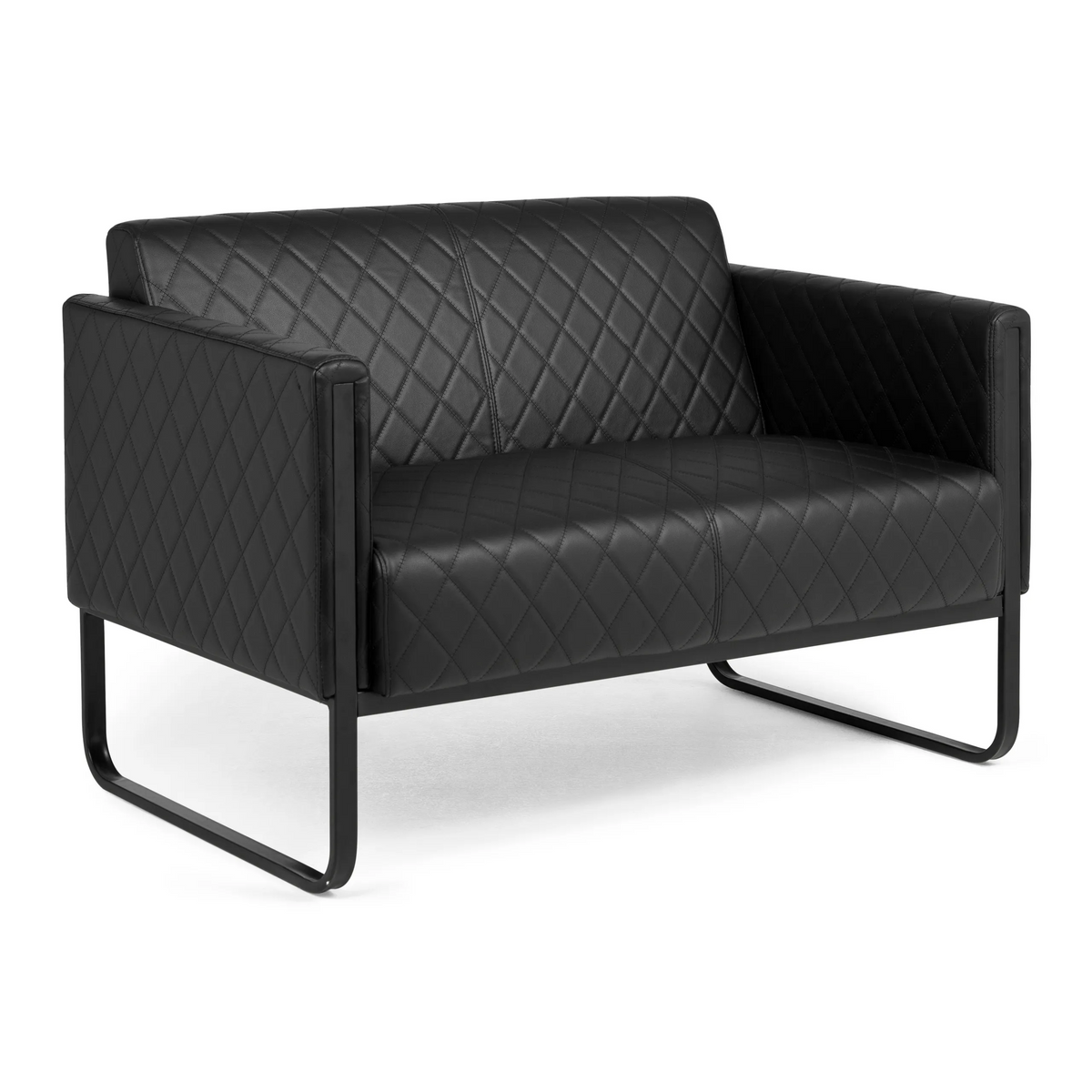 Sofà lounge nero ARUBA BLACK a due posti con trapuntatura e base a slitta di hjh OFFICE – vista a 360° (vista posteriore 180°)