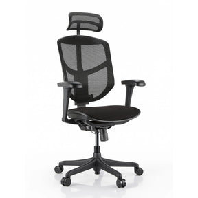 Sedia da ufficio nera Enjoy Eco FB con schienale in rete, poggiatesta e braccioli regolabili di hjh OFFICE