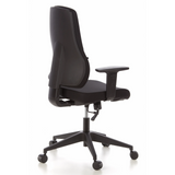 Sedia da ufficio professionale PRO-TEC 100 nera con braccioli e base a cinque ruote di hjh OFFICE – vista a 360° (vista posteriore a tre quarti 120°)