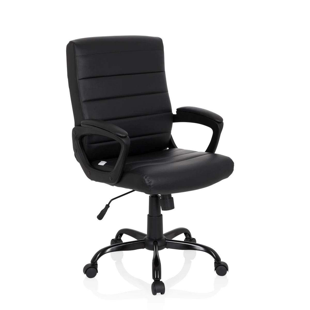 Poltrona Home Office ERGOSMOOTH BIG nera con imbottitura trapuntata e base a cinque ruote di hjh OFFICE – vista a 360° (vista frontale a tre quarti 40°)