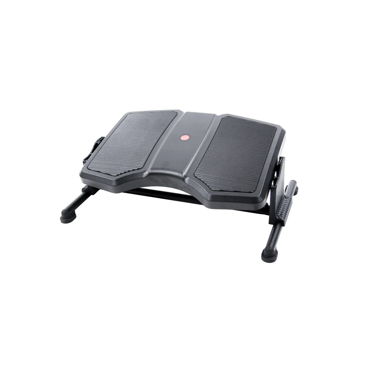 Poggiapiedi nero PODI II con superfici rigate e struttura in metallo di hjh OFFICE – vista a 360° (vista frontale a tre quarti 30°)