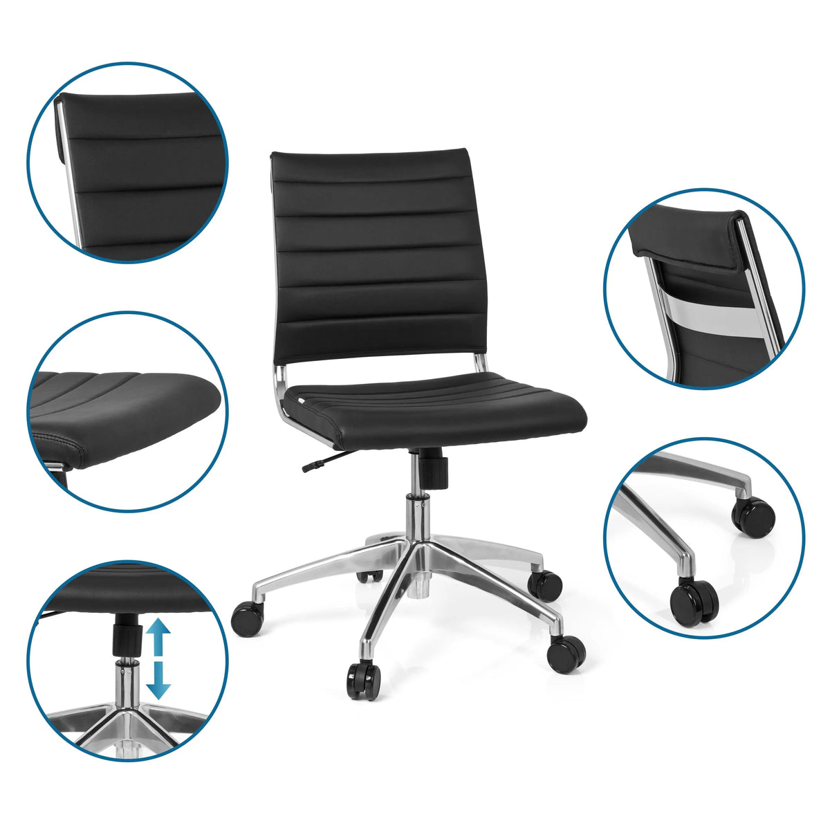 Sedia da ufficio professionale TRISHA nera con trapuntatura, pistone a gas e base a stella con ruote di hjh OFFICE