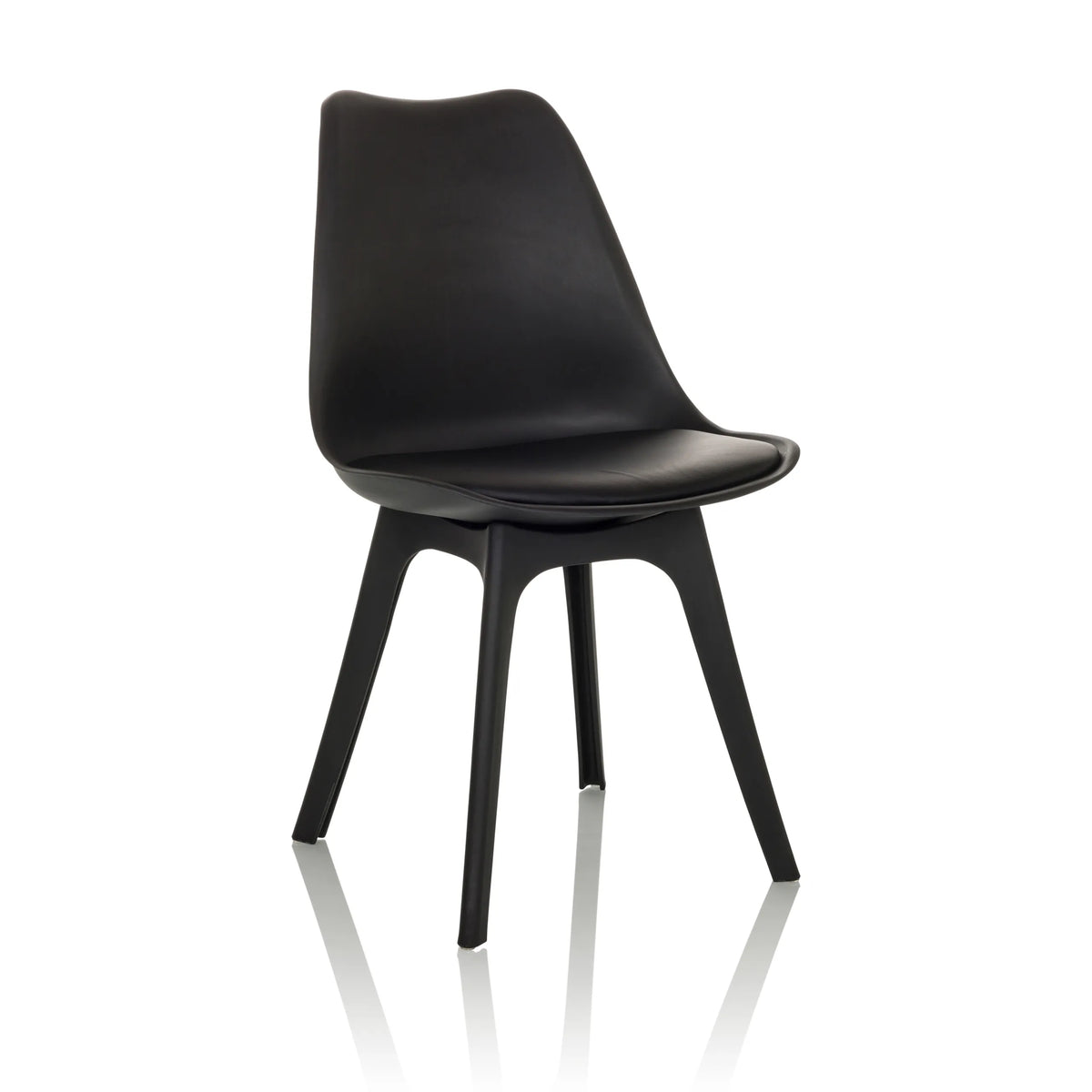 Sedia a conchiglia SCANDI P nera con quattro gambe di hjh OFFICE – vista a 360° (vista frontale a tre quarti 30°)