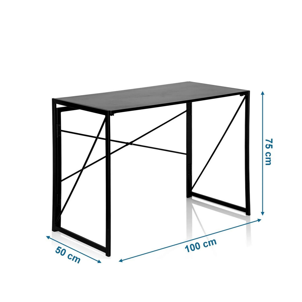 Vista dimensionale della scrivania pieghevole EASY UP MULTI di 100 × 50 cm e 75 cm di altezza di hjh OFFICE