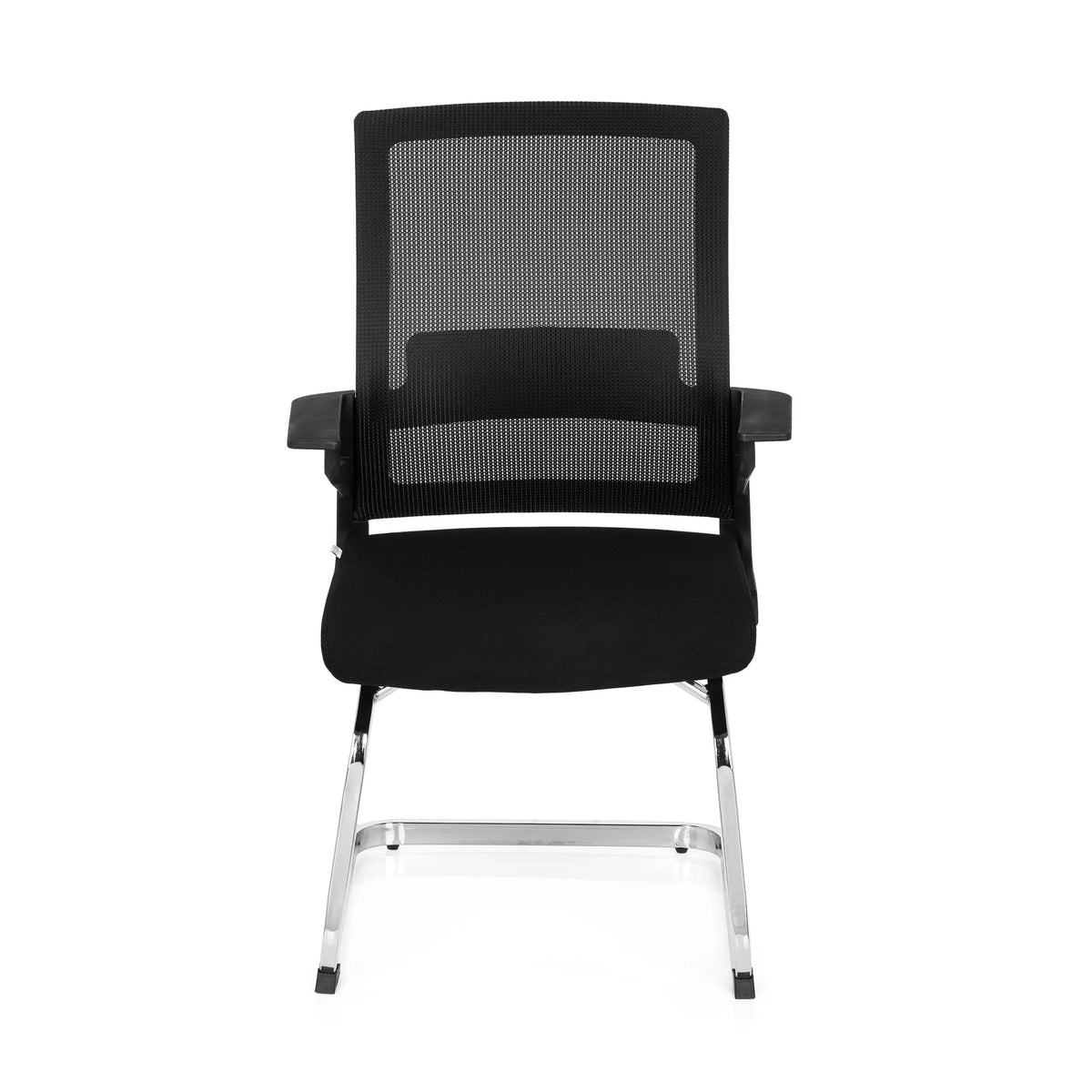 Sedia a sbalzo INVENTOR V nera con schienale in rete, braccioli e base a slitta di hjh OFFICE – vista a 360° (vista frontale 0°)