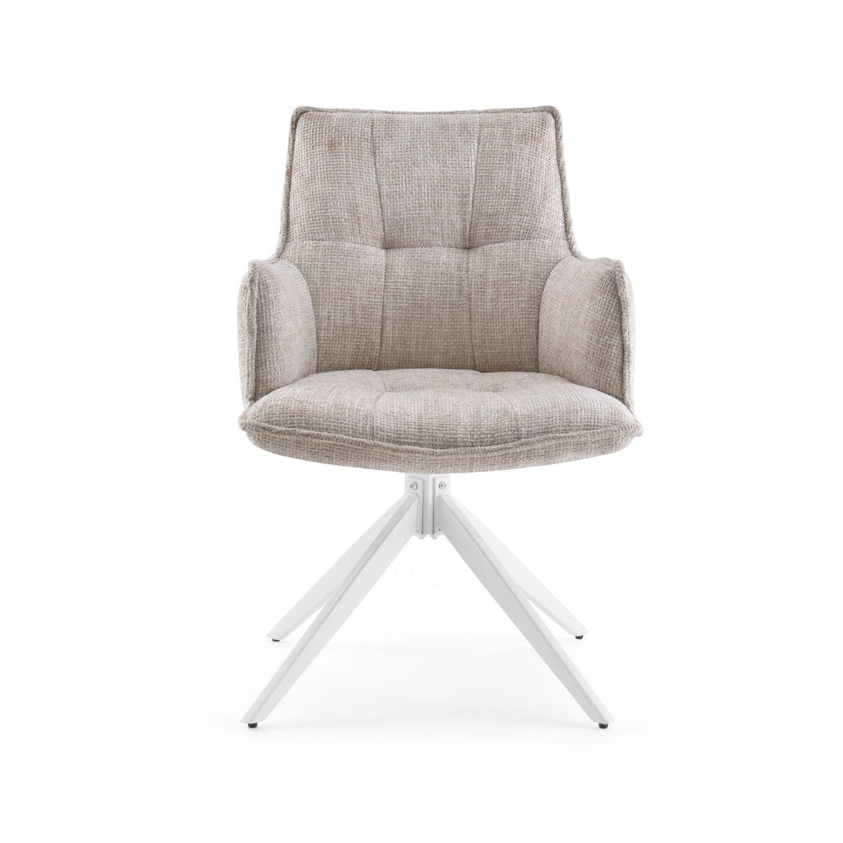 Sedia per sala da pranzo Tavaro beige con imbottitura e struttura bianca a quattro gambe di hjh LIVING – vista a 360° (vista frontale 0°)