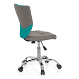Sedia girevole per bambini KIDDY COMFORT grigio-turchese con base a stella e cinque rotelle di hjh OFFICE – vista a 360° (vista posteriore a tre quarti 120°)