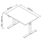 Technische Zeichnung des Schreibtischs XDSM 12 S mit 1200 x 800 mm von hjh OFFICE PRO