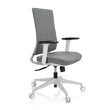 Sedia da ufficio professionale COMFIO WP grigia con braccioli e base bianca a cinque ruote di hjh OFFICE – vista a 360° (vista frontale a tre quarti 60°)