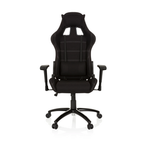 Schwarzer Gamingstuhl GAME FORCE mit Stoffbezug, weißen Ziernähten und Armlehnen von hjh OFFICE