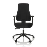 Sedia da ufficio professionale MATHES nera con braccioli e base a cinque ruote di hjh OFFICE – vista a 360° (vista frontale 0°)