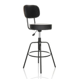 Sgabello da bar nero DISC HIGH con schienale e poggiapiedi rotondo di hjh OFFICE – vista a 360° (vista frontale a tre quarti 45°)