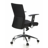Sedia da ufficio professionale LAGUNA PRO nera con braccioli e base a cinque ruote di hjh OFFICE – vista a 360° (vista posteriore a tre quarti 120°)