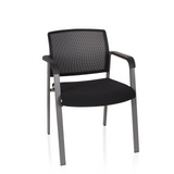 Sedia a quattro gambe MEET nera con schienale in rete e braccioli di hjh OFFICE – vista a 360° (vista frontale 20°)